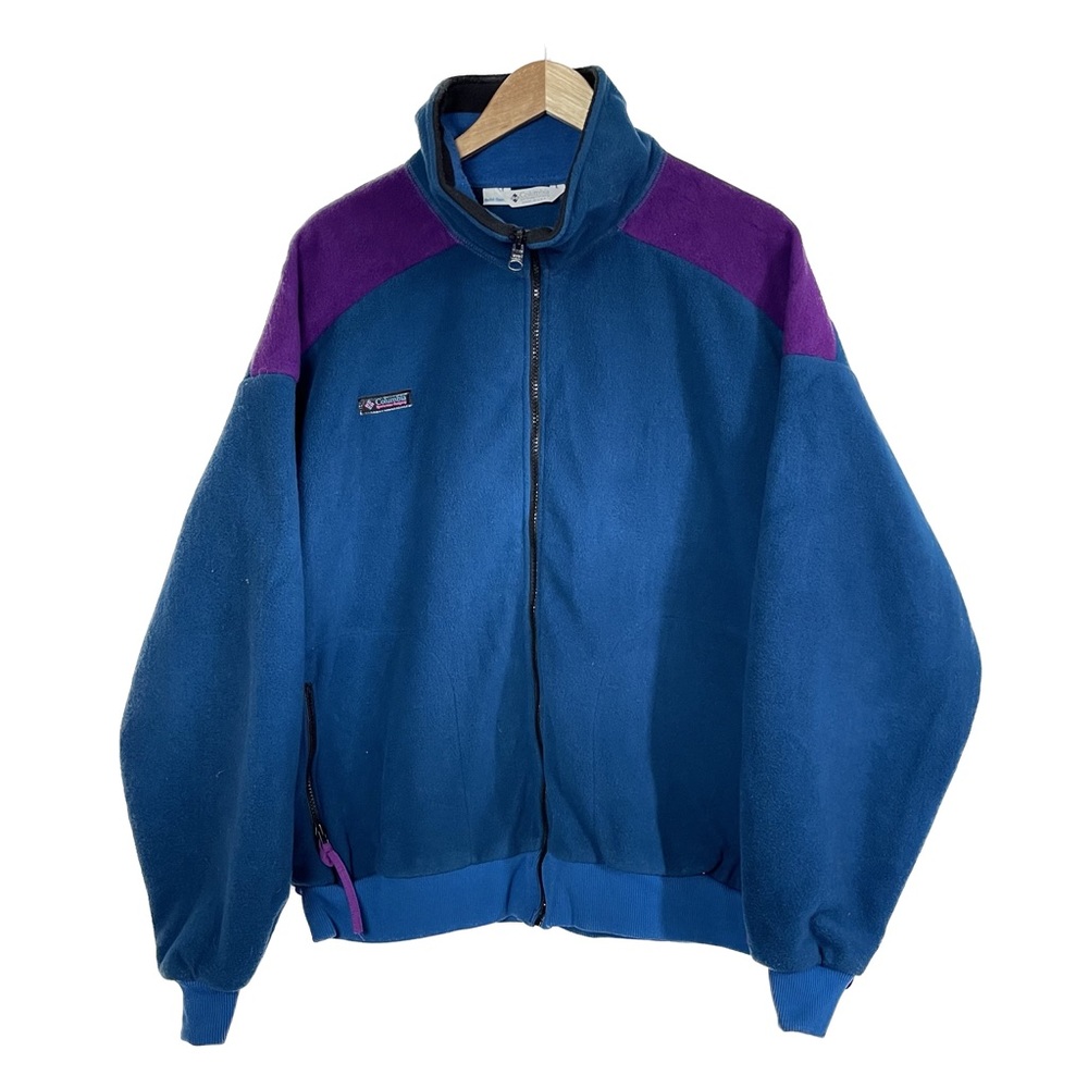 Vintage 90s Columbia XL Full Zip Heavy Fleece Jacket Teal Blue Purple USA Made